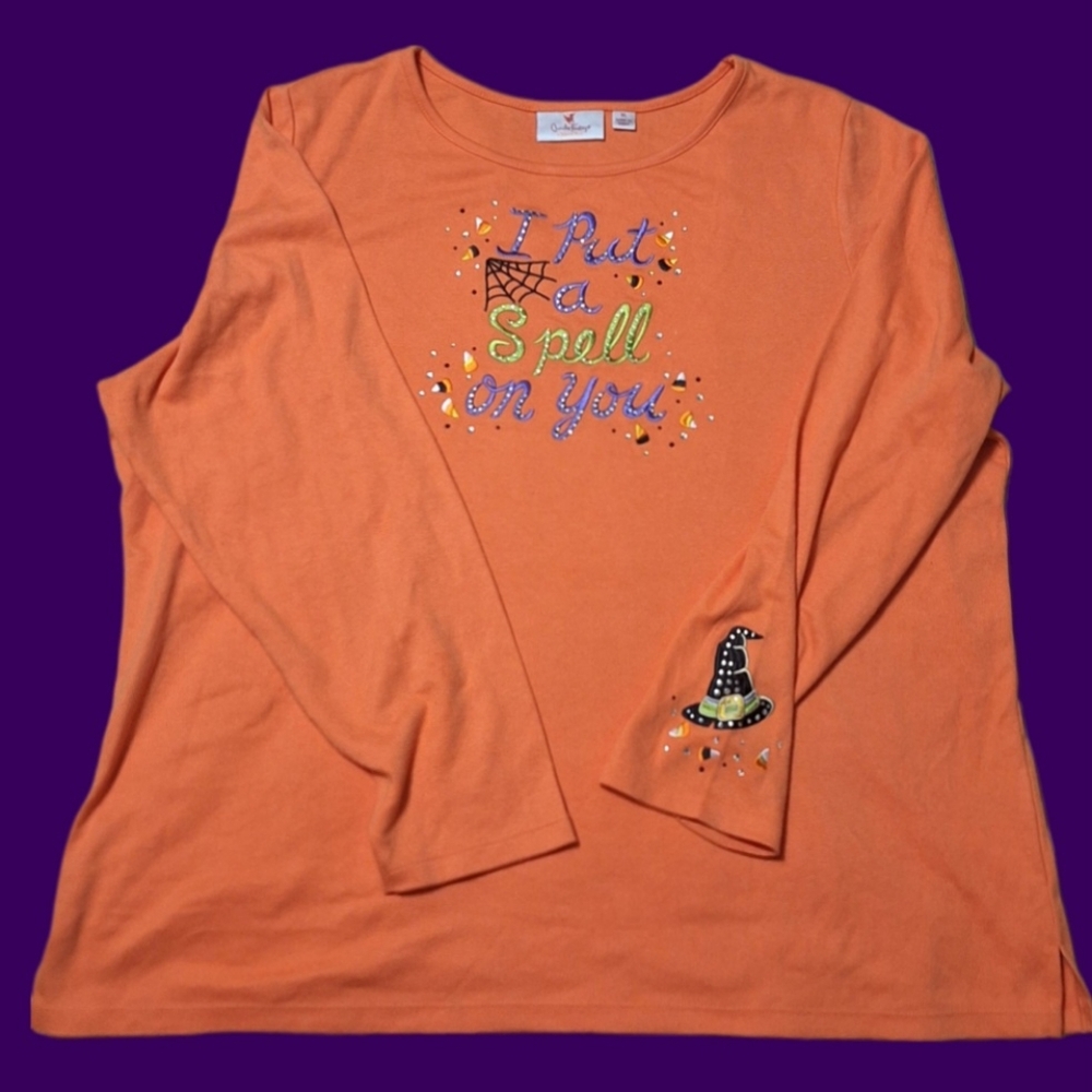 Quaker Factory L/S Tee Spell candy corn witch's hat teachercore Halloween